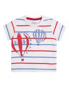 Camiseta de manga corta para bebé, estampado de rayas y dibujo de 2 globos