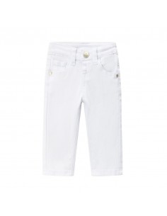 Pantalón bebé 5B en color blanco con goma interior  para ajustar la prenda a la cintura.