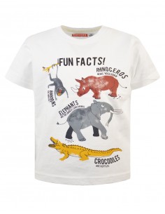 Camiseta de manga corta en algodón, color blanco roto y estampado de animales.